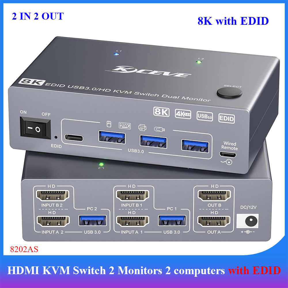 8K KVM Switch 2 Monitors 2 com - Kvm Switch Dual Monitor 评论和价格