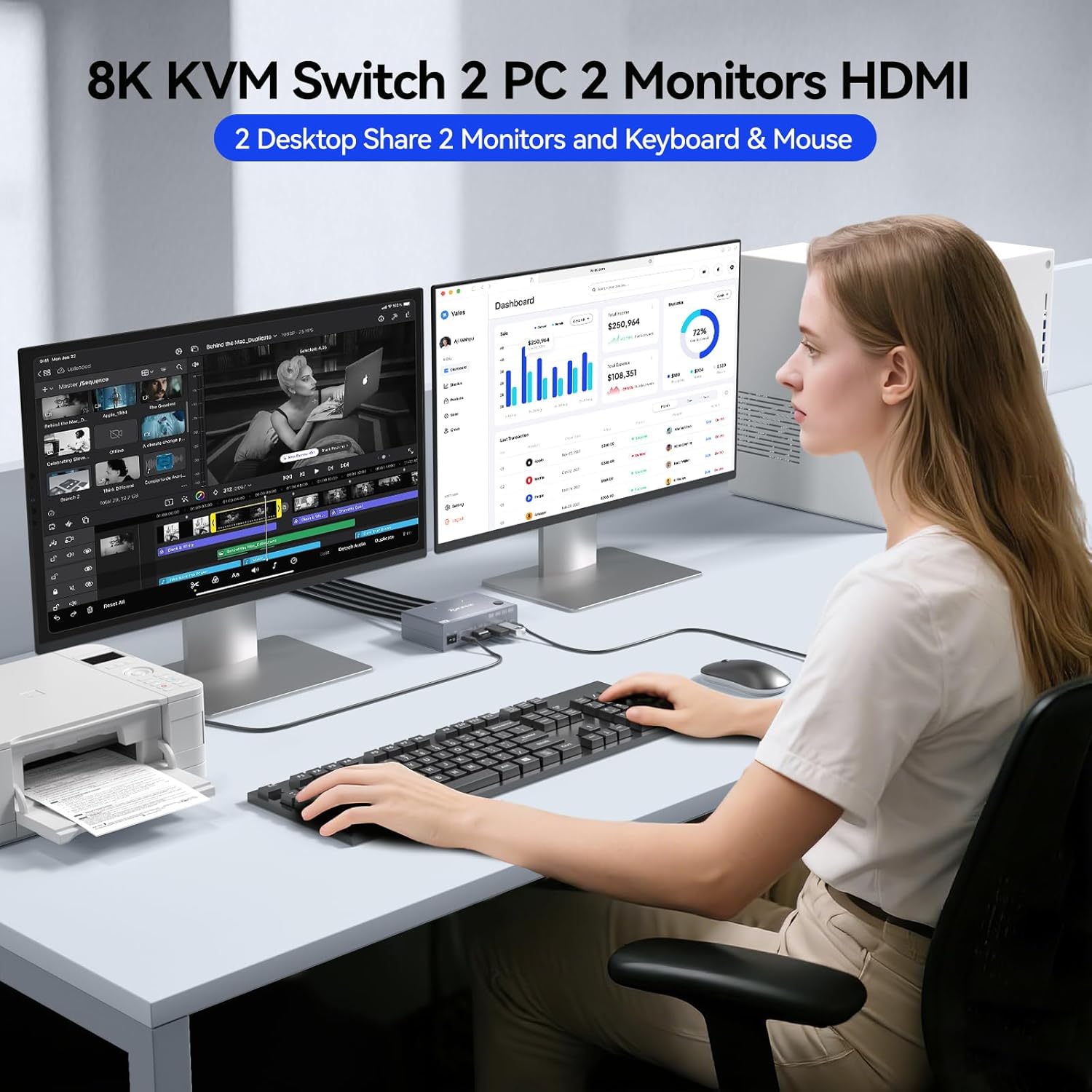 8K KVM Switch 2 Monitors 2 com - Kvm Switch Dual Monitor 评论和价格