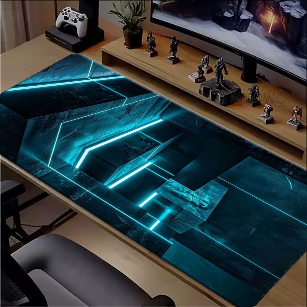 Cyan Neon Tech Geometric Large - Office Tech Desk 评论和价格