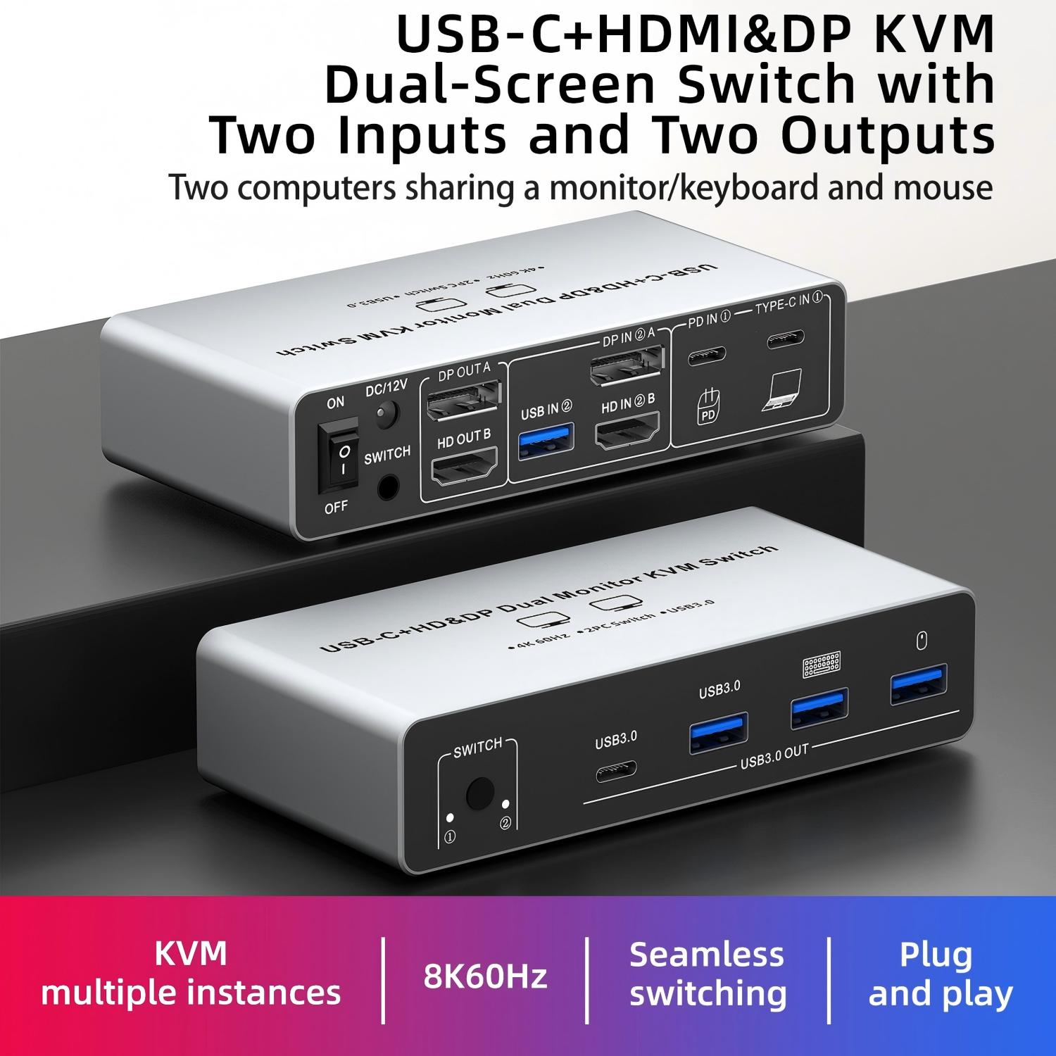 USB C HDMI DP KVM Switch 2 Mon - Kvm Switch Dual Monitor 评论和价格