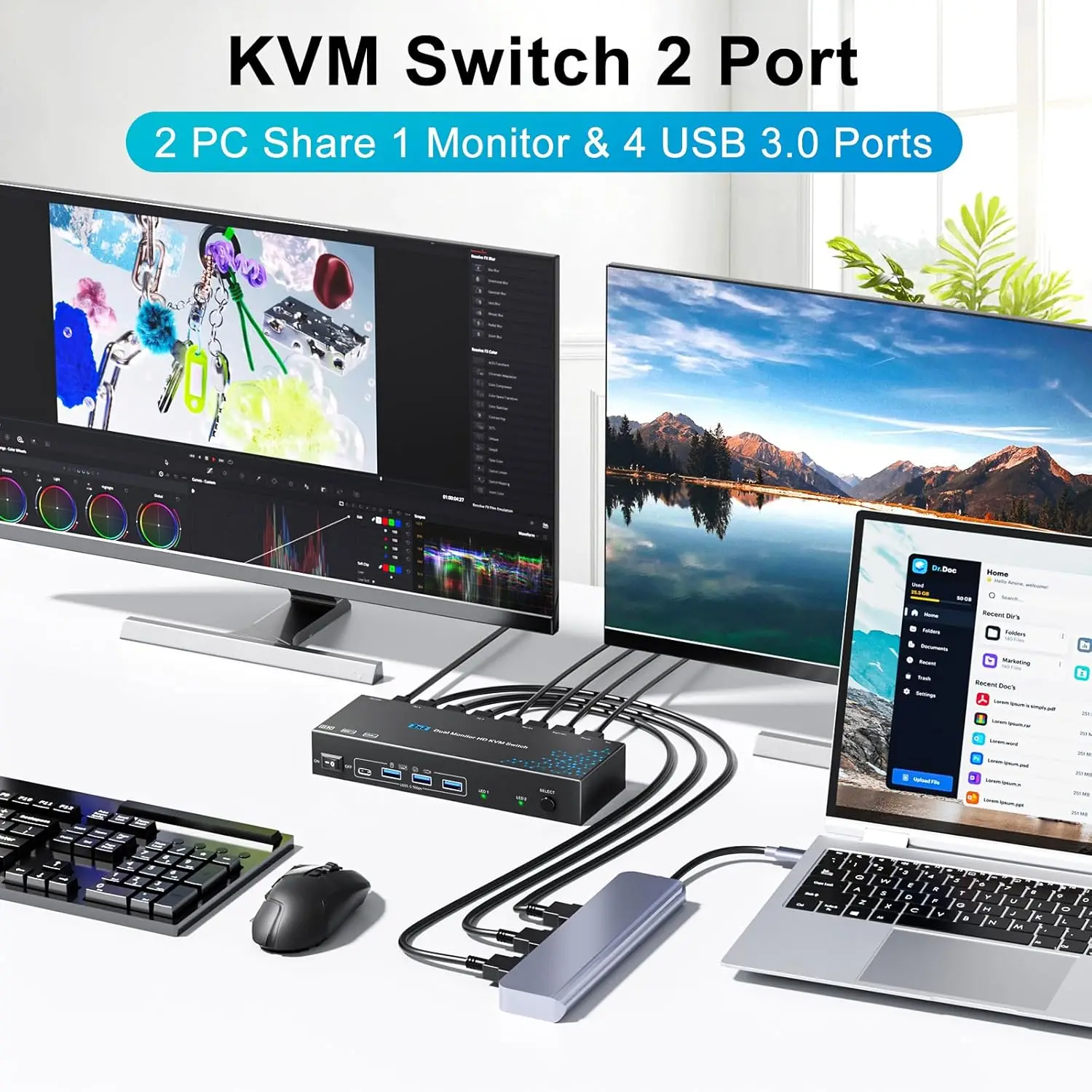 KVM Switch 2 Computers 2 Monit - Kvm Switch Dual Monitor 评论和价格