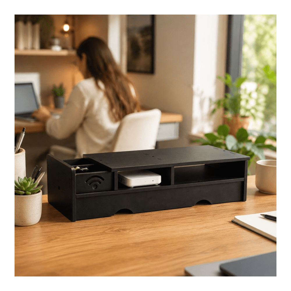 Black Matte WiFi Router Storag - Office Tech Desk 评论和价格