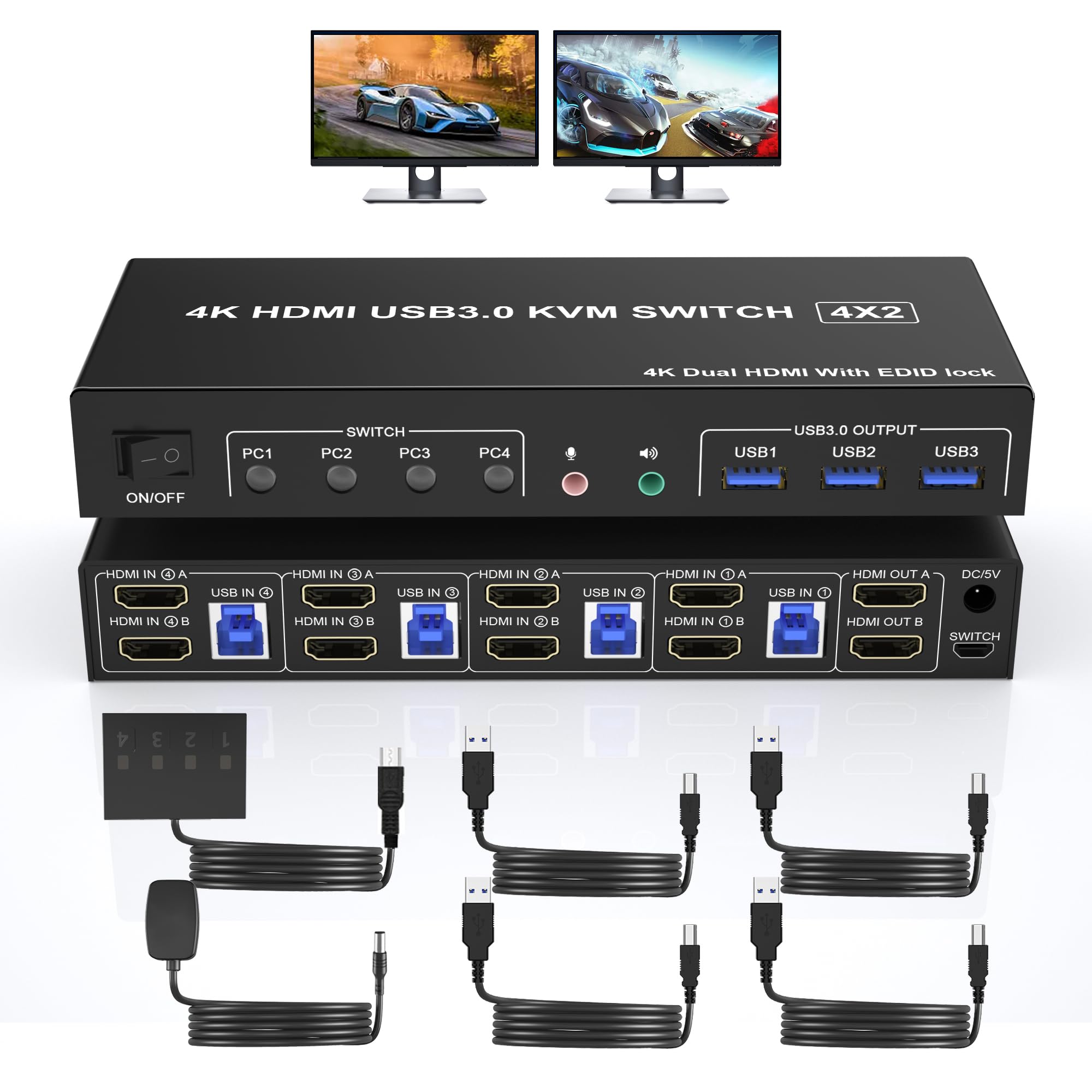 4K USB 3.0 KVM Switch HDMI Dua - Kvm Switch Dual Monitor 评论和价格