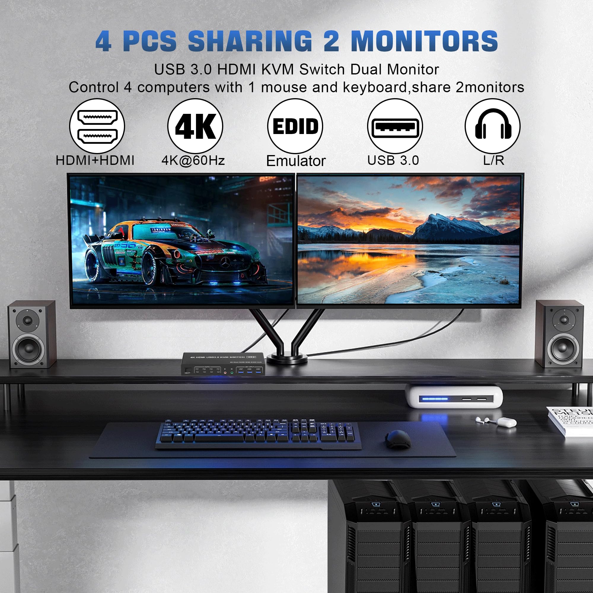 4K USB 3.0 KVM Switch HDMI Dua - Kvm Switch Dual Monitor 评论和价格